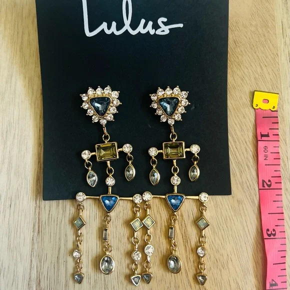 NEW Lulu's Gold and Blue Statement Earrings✨ - Picture 7 of 8